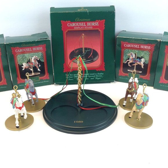 1989 Hallmark Christmas Ornament Carousel Horse Series Display Stand & 4 Horses - Picture 9 of 16